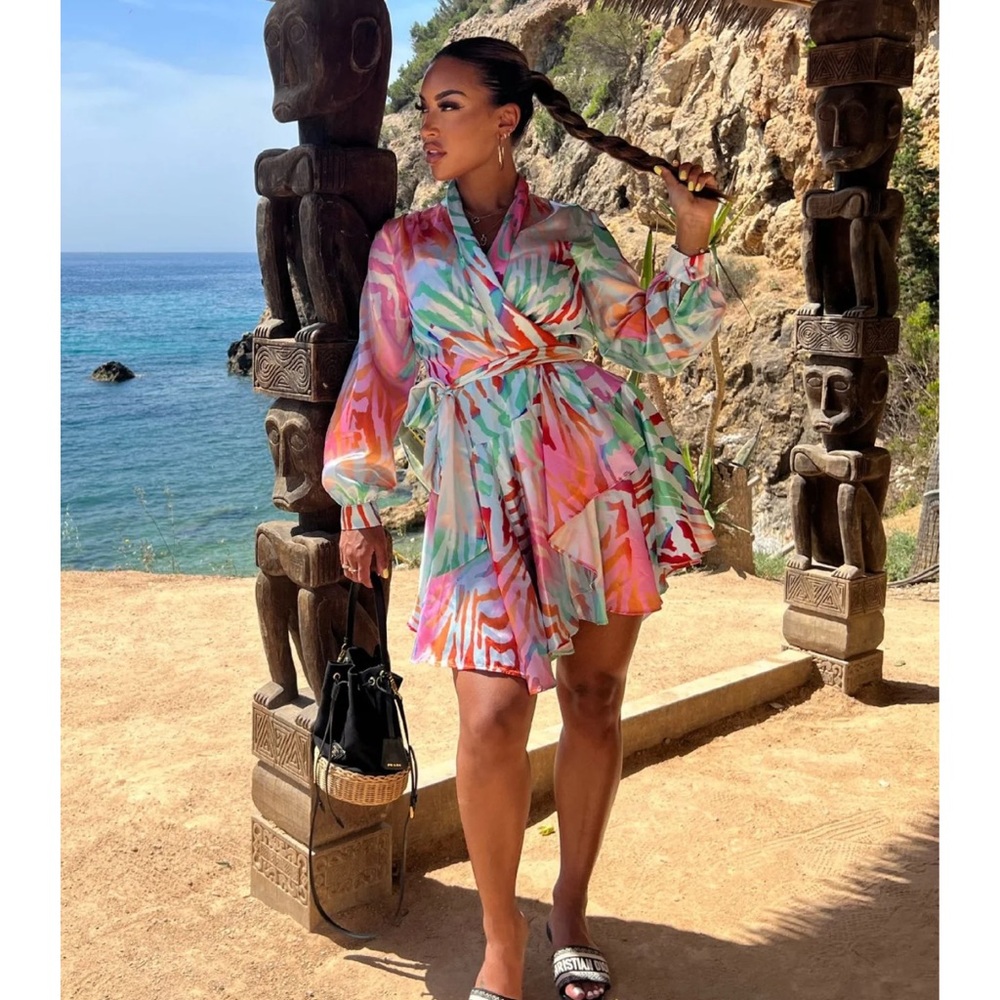 Forever unique small multi zebra print wrap dress.